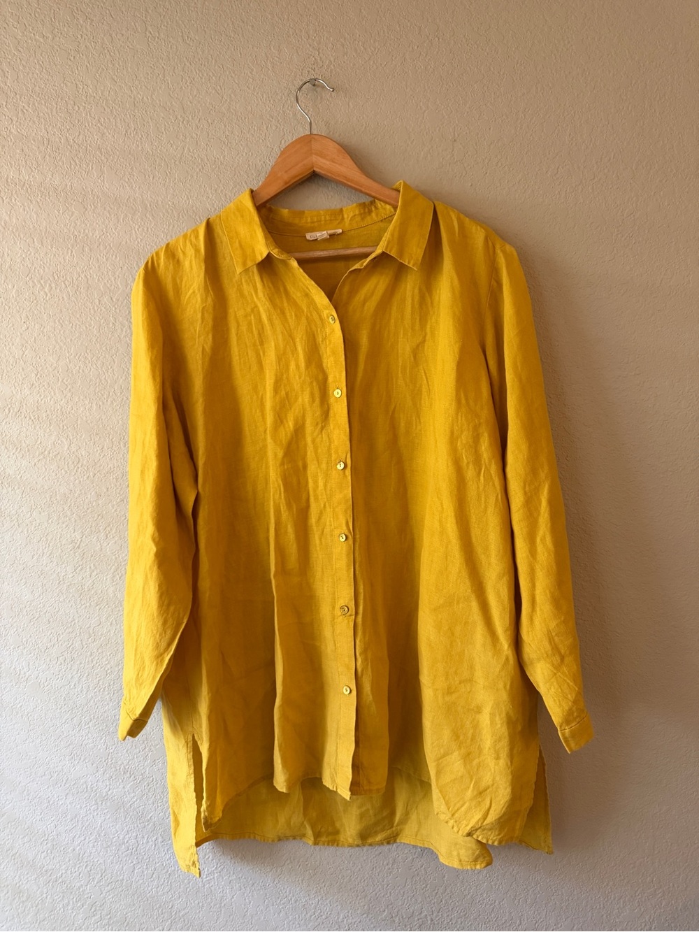Eileen Fisher Mustard Yellow Organic Linen Button-Down Shirt 1X